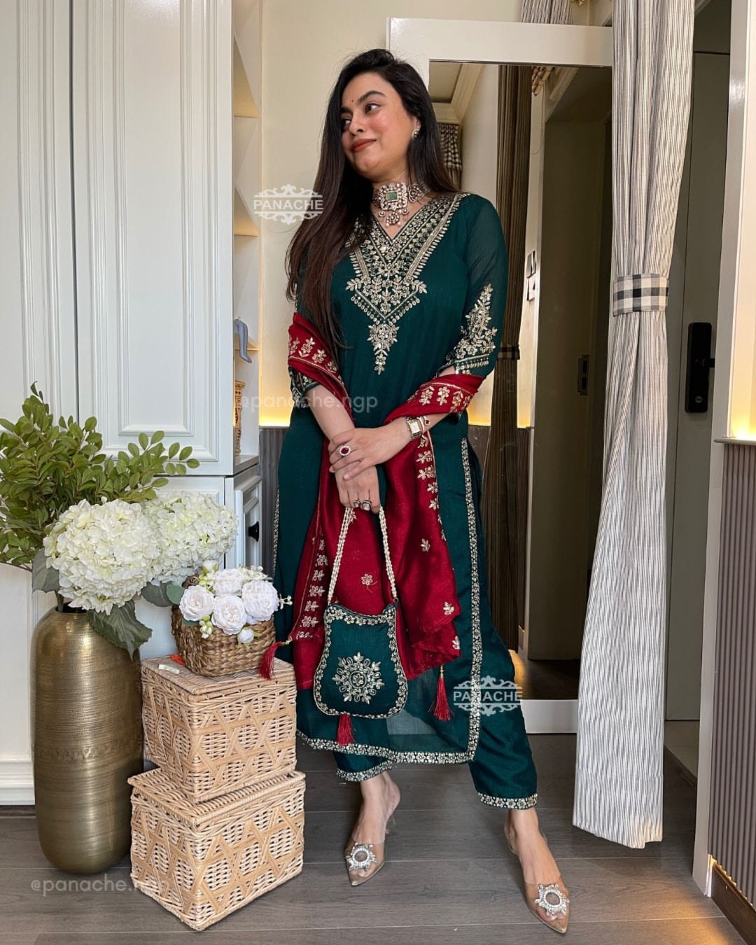 Vichitra Silk Festive Coding Work Suit Set