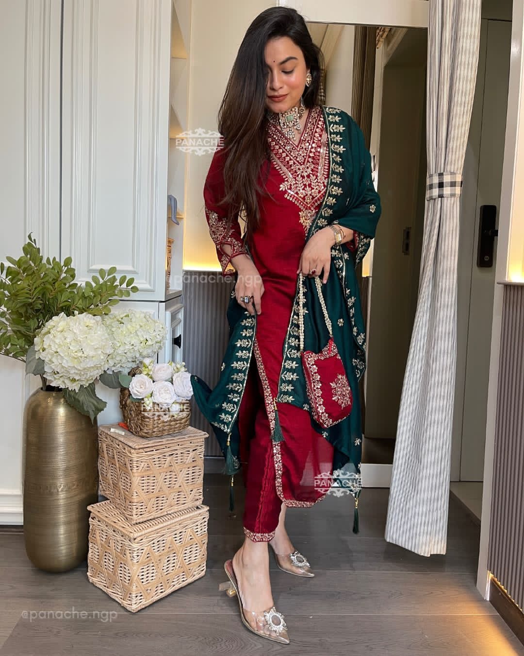 Vichitra Silk Festive Coding Work Suit Set