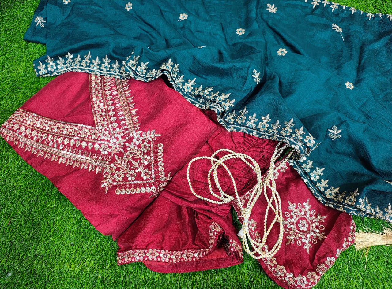 Vichitra Silk Festive Coding Work Suit Set