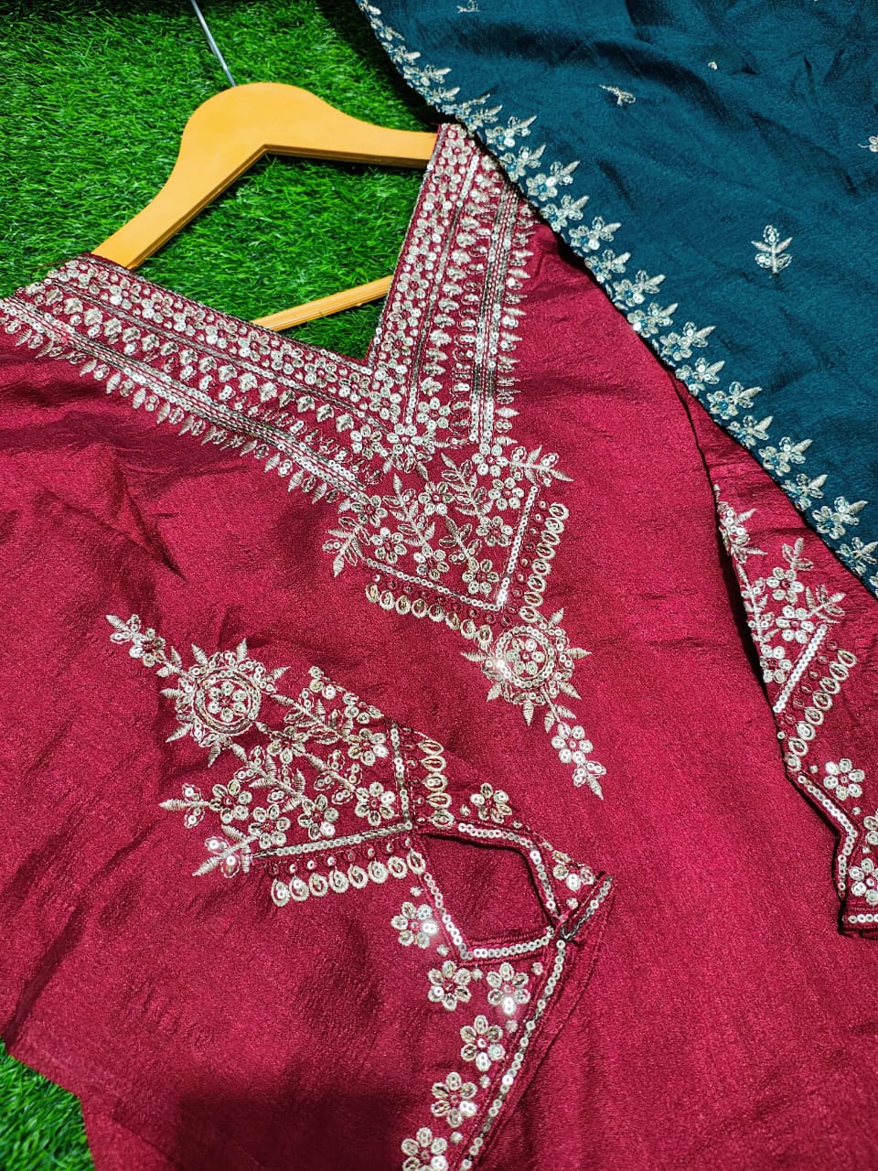 Vichitra Silk Festive Coding Work Suit Set