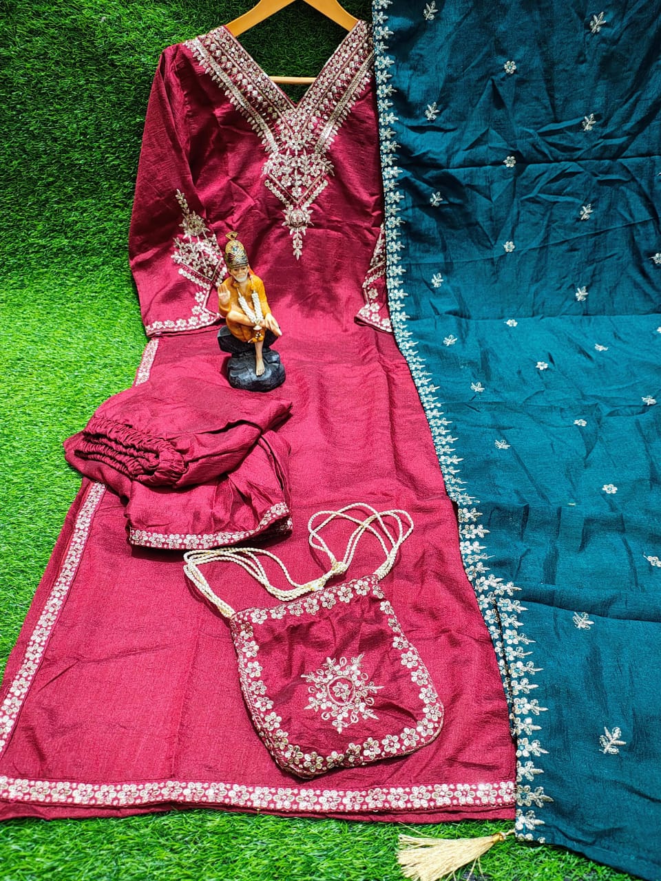 Vichitra Silk Festive Coding Work Suit Set