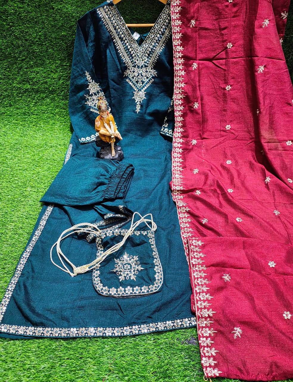 Vichitra Silk Festive Coding Work Suit Set
