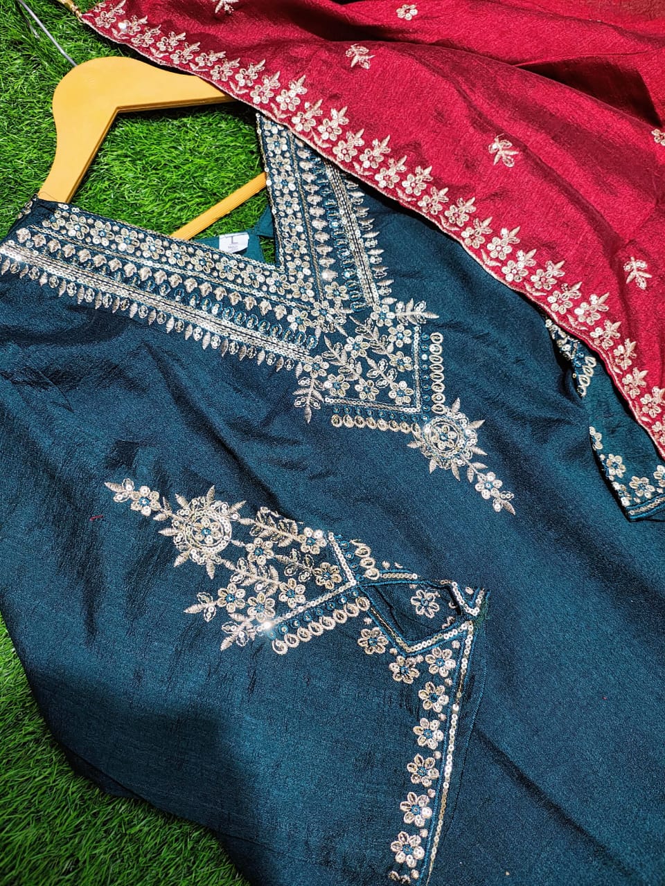 Vichitra Silk Festive Coding Work Suit Set