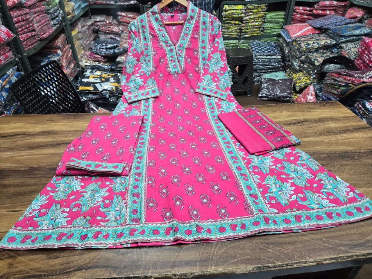 Cotton Handblock A-Line Plazo Suit Set