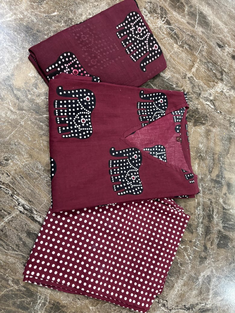 Maroon Cotton Festive Suit Set