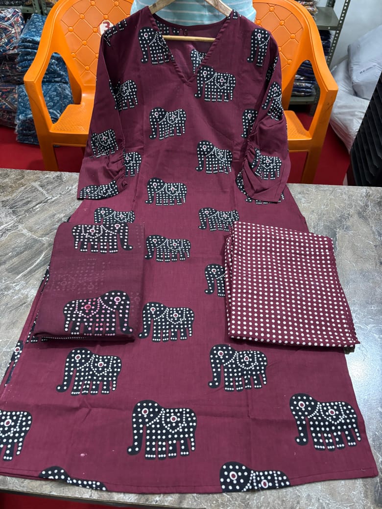 Maroon Cotton Festive Suit Set