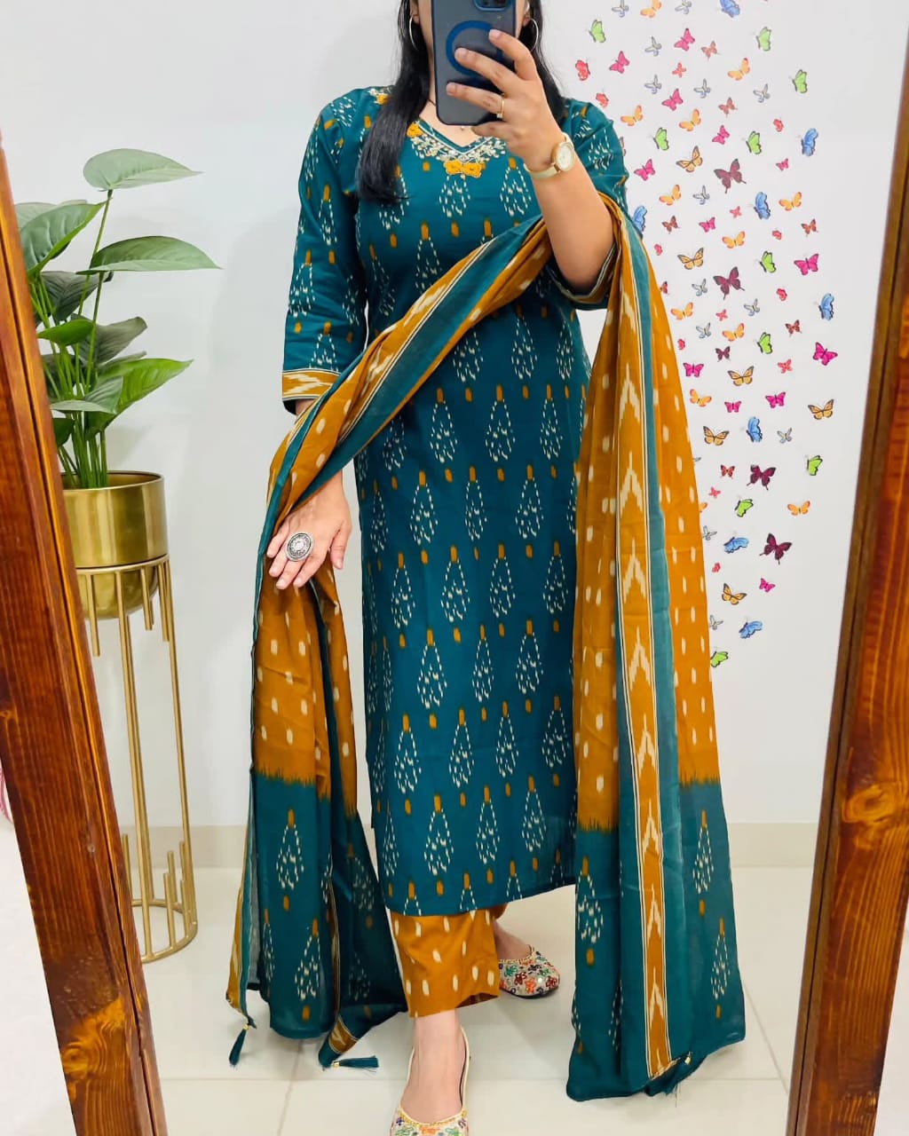Nooraya Blue Discharge Print Embroidered Suit Set