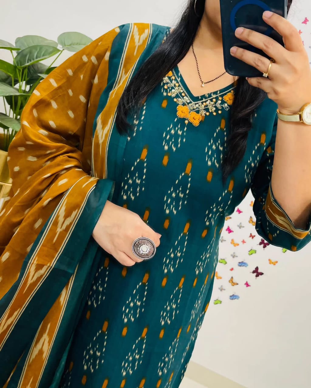 Nooraya Blue Discharge Print Embroidered Suit Set