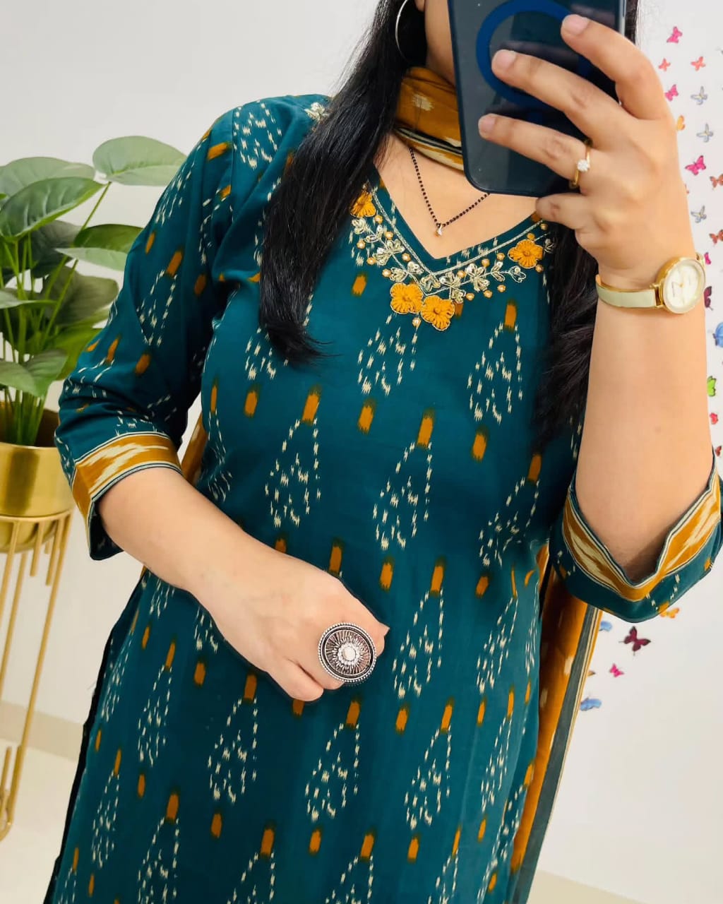 Nooraya Blue Discharge Print Embroidered Suit Set