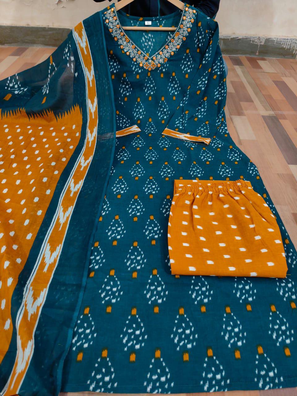 Nooraya Blue Discharge Print Embroidered Suit Set