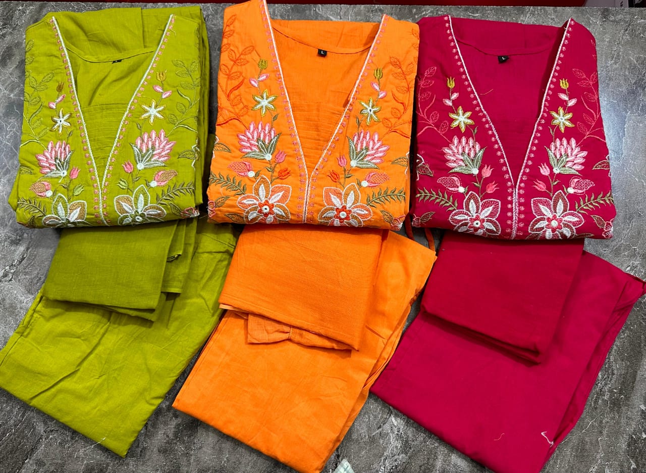 Gulnoor Mehendi Anarkali Cotton Suit Set
