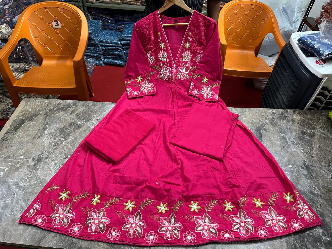 Gulnoor Pink Anarkali Cotton Suit Set