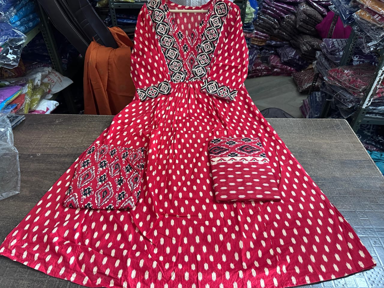 Ruhani Rang Red Floral A-Line Suit Set