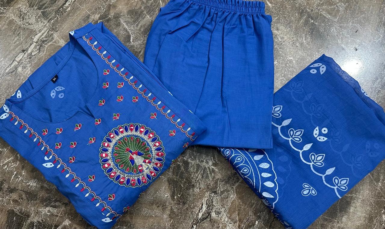 Beautiful Kanarvi Blue Anarkali Cotton Suit Set