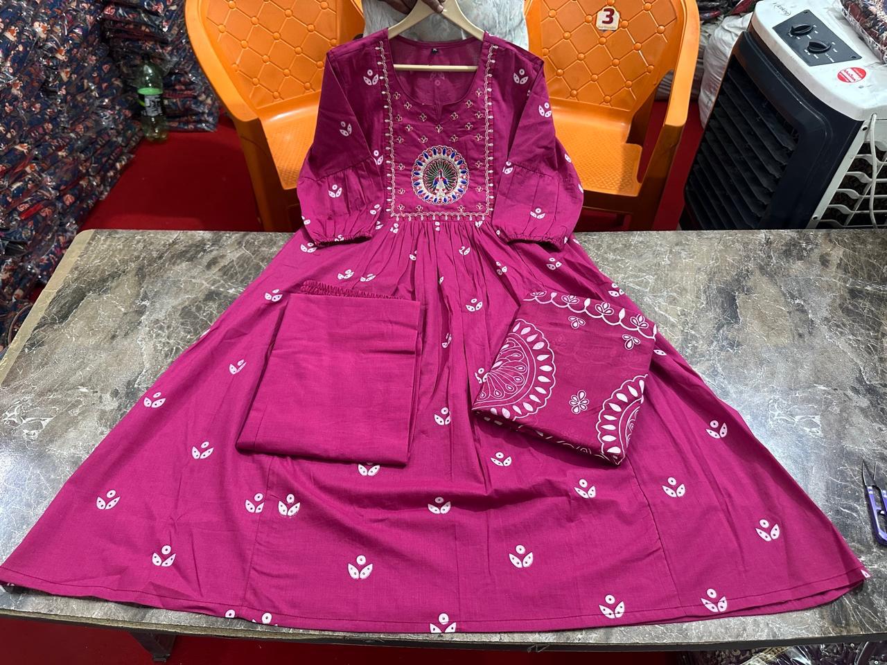 Beautiful Kanarvi Pink Anarkali Cotton Suit Set