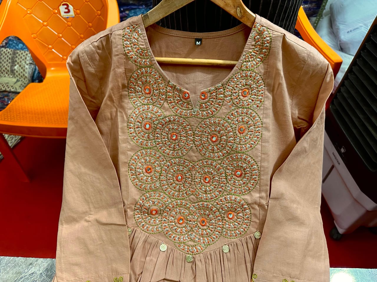 Shwetbela Brown Anarkali Cotton Suit Set