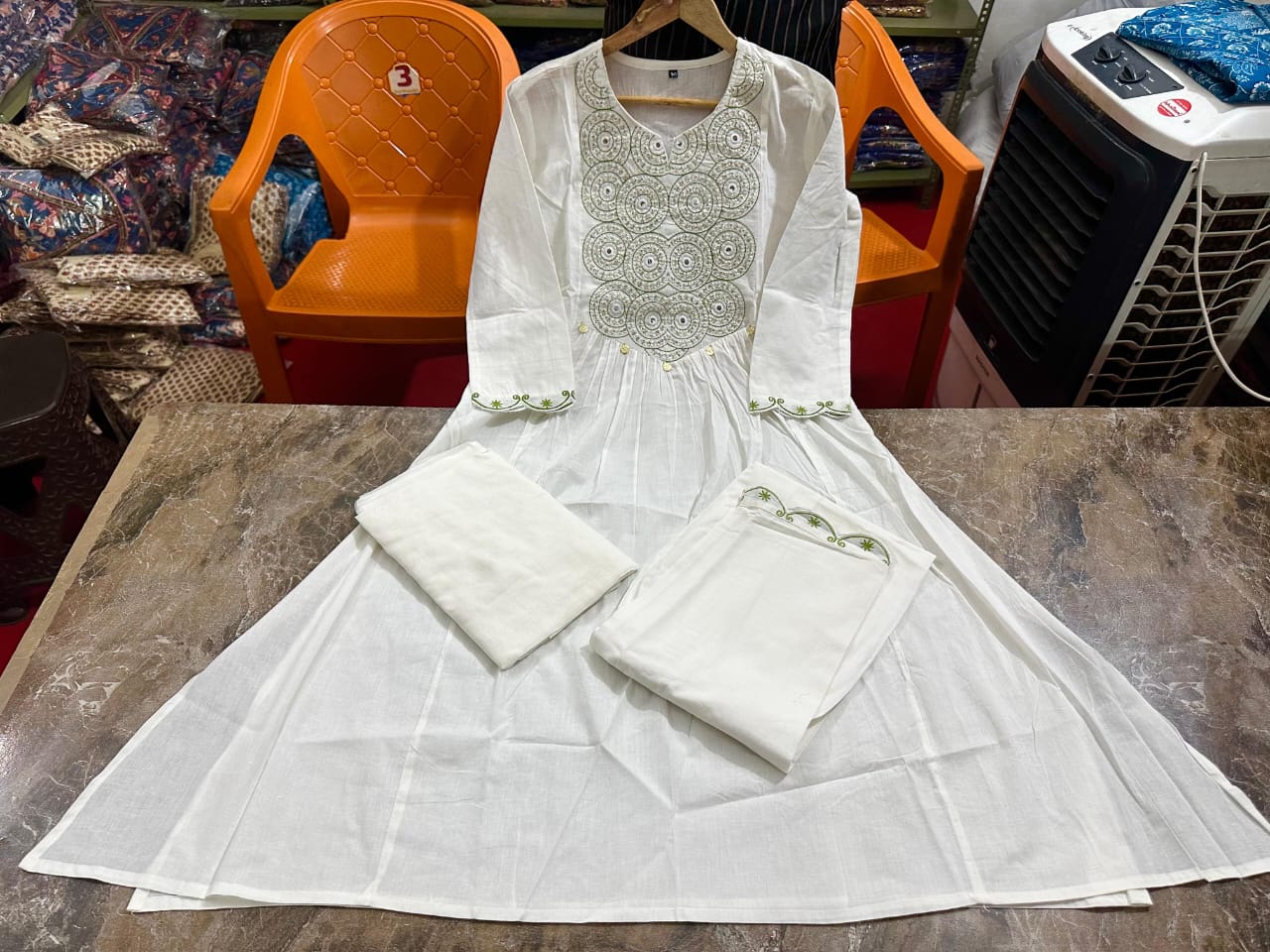 Shwetbela White Anarkali Cotton Suit Set