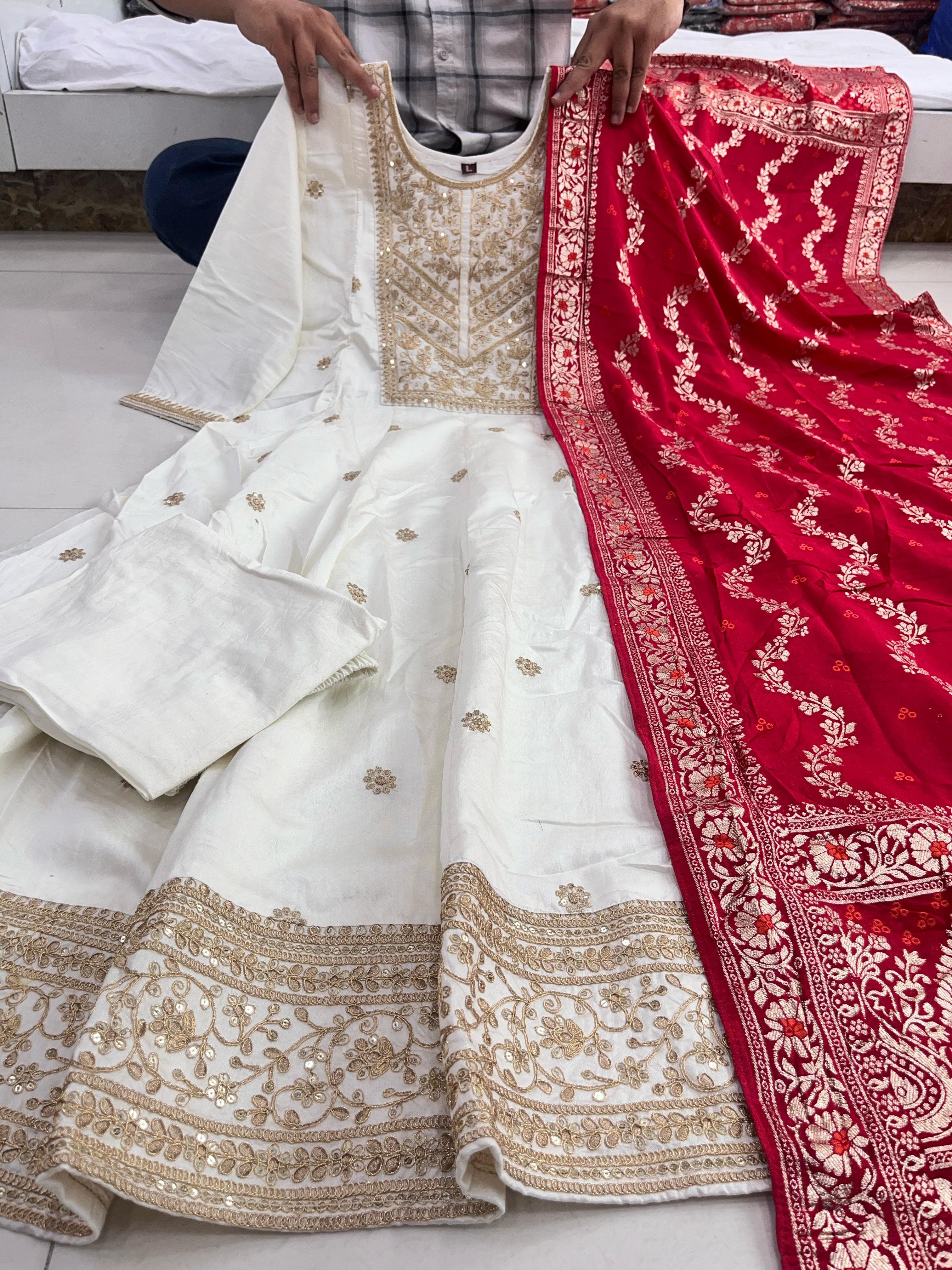 Noor-E-Chandni Anarkali Kurti Pant Dupatta Set