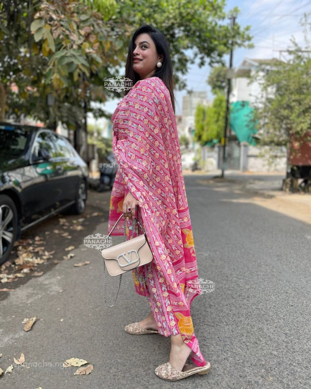Gulzaar Pink Floral Embroidered Cotton Suit Set