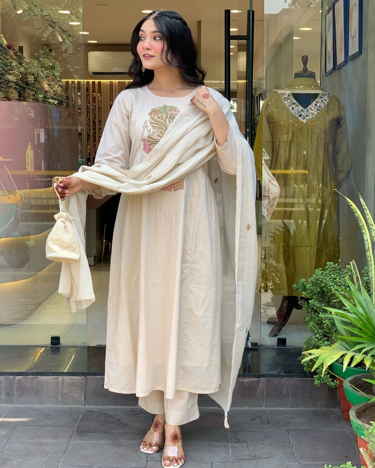 Noorani White Embroidered Cotton Suit Set