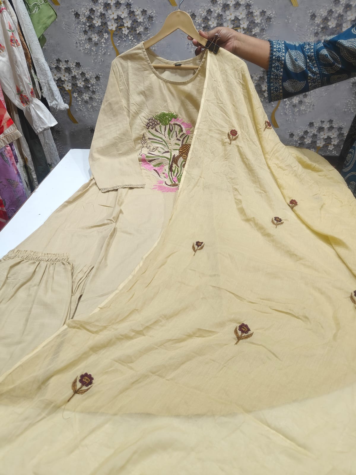 Noorani White Embroidered Cotton Suit Set
