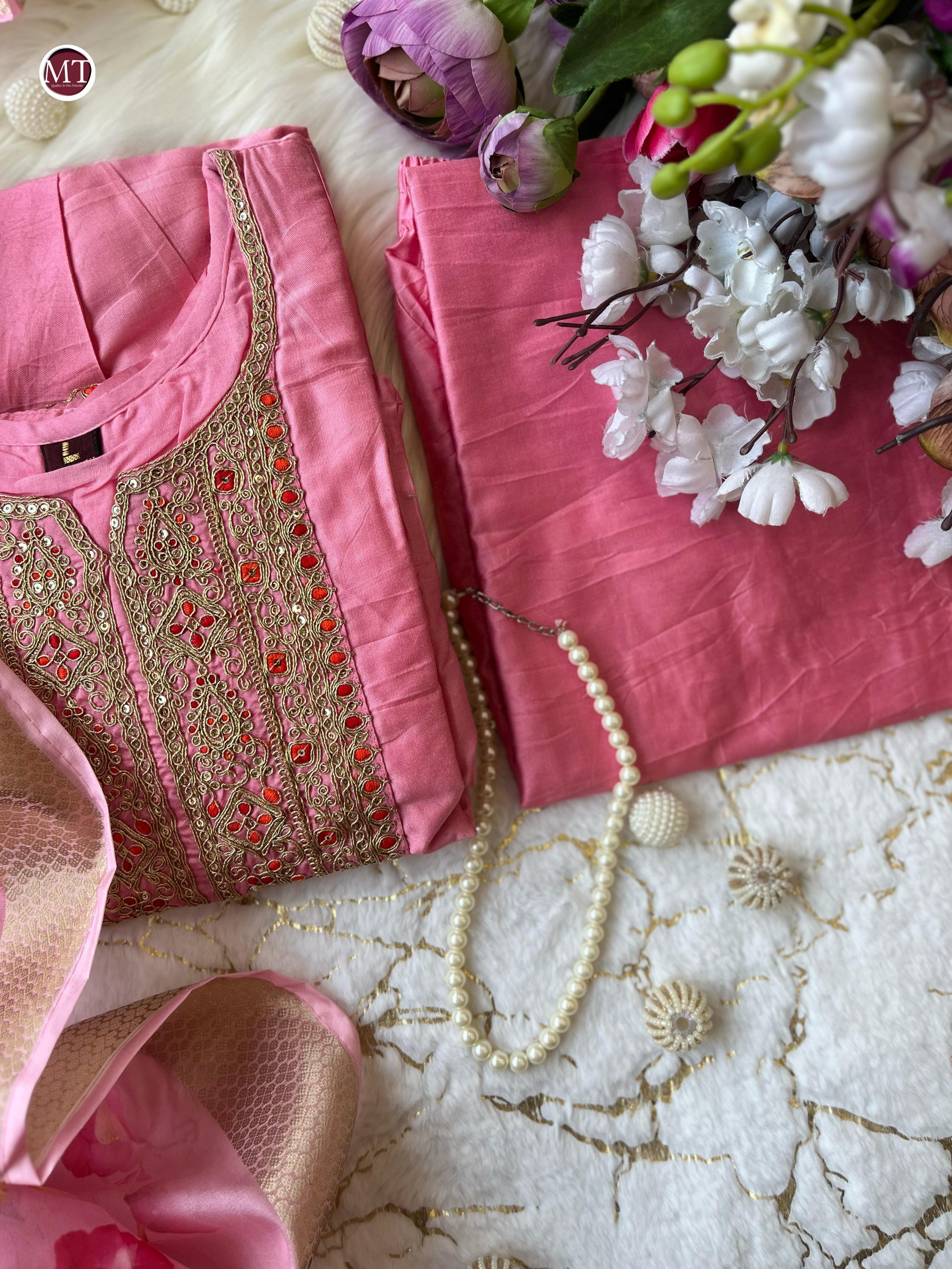 Zarira Banana Silk Anarkali Kurti Pant Dupatta Set