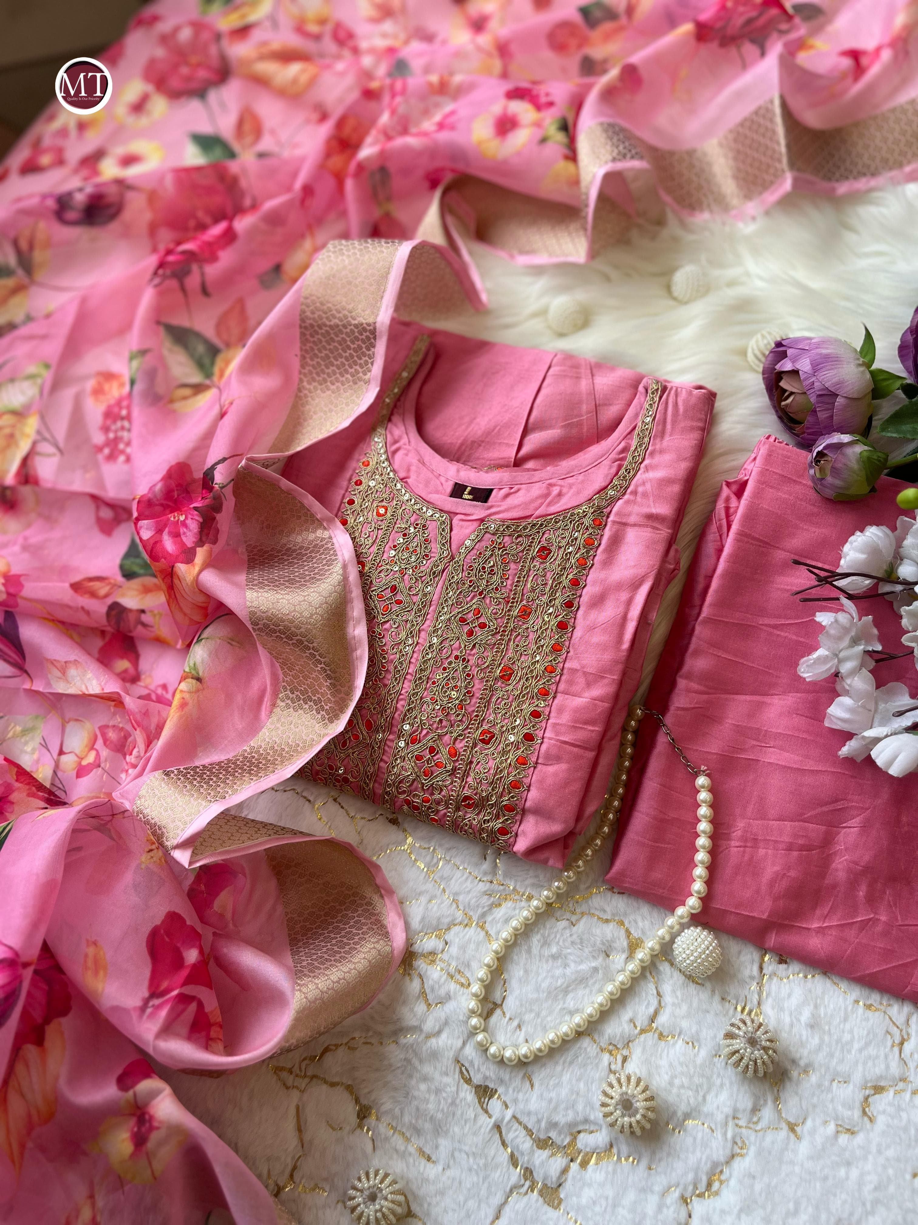 Zarira Banana Silk Anarkali Kurti Pant Dupatta Set