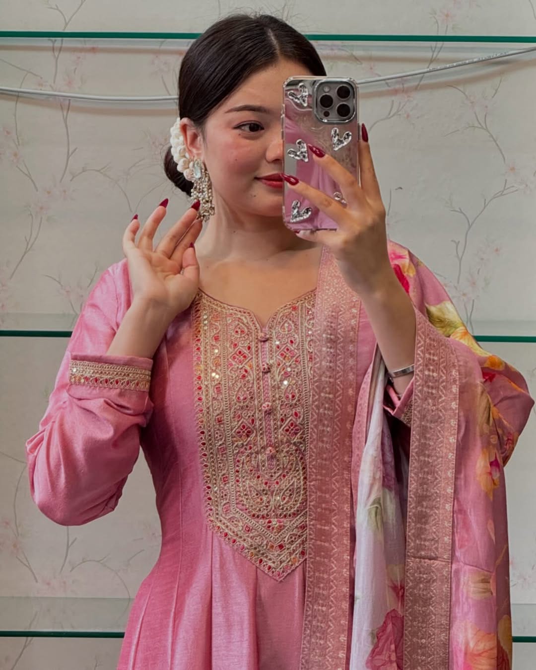 Zarira Banana Silk Anarkali Kurti Pant Dupatta Set