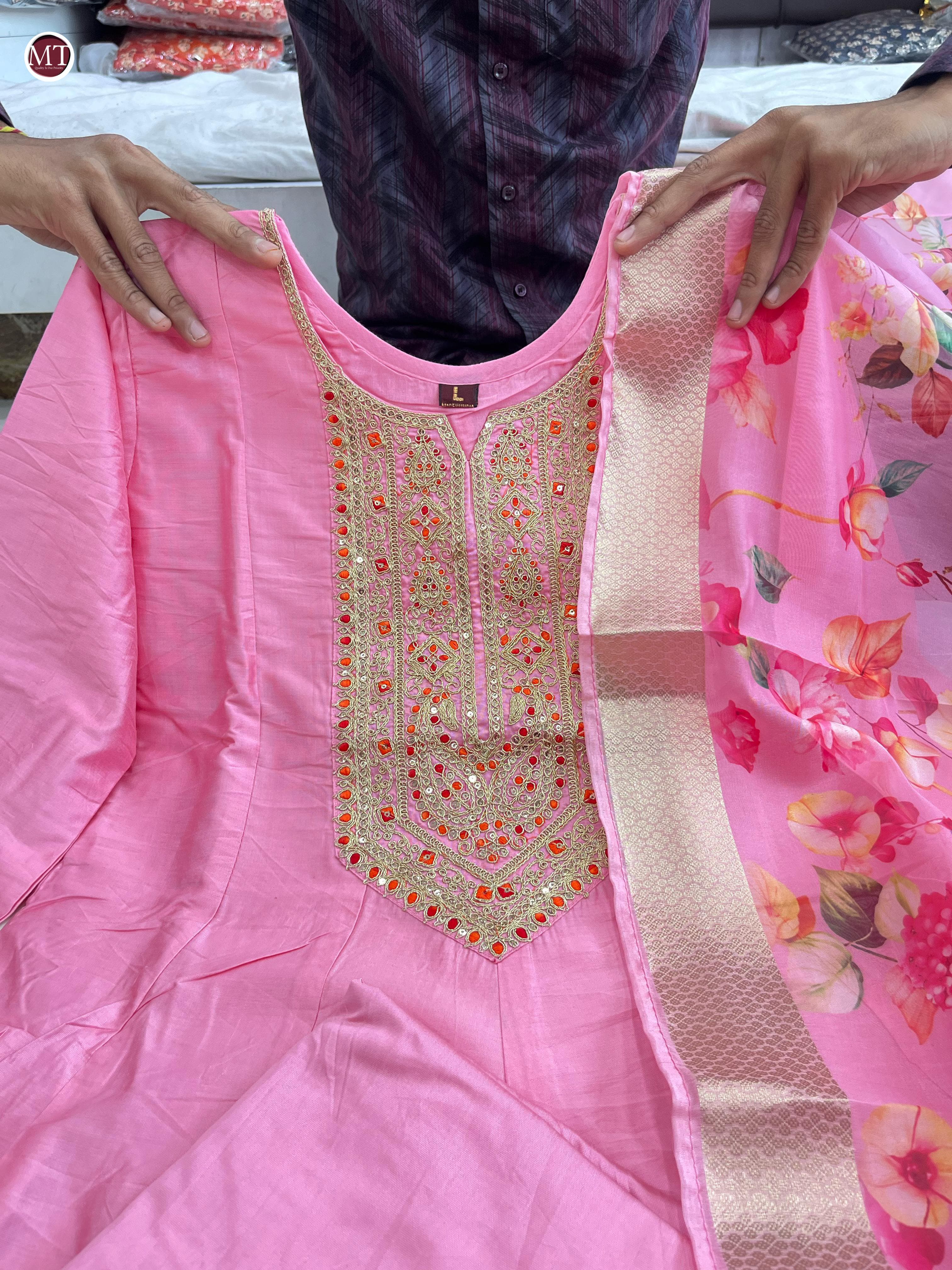 Zarira Banana Silk Anarkali Kurti Pant Dupatta Set