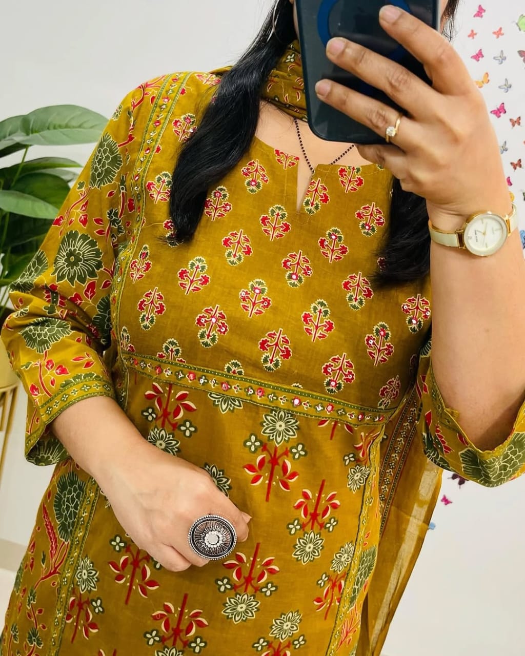 Pure Fine Cotton Dark Yellow Heavy Cotton Suit Set