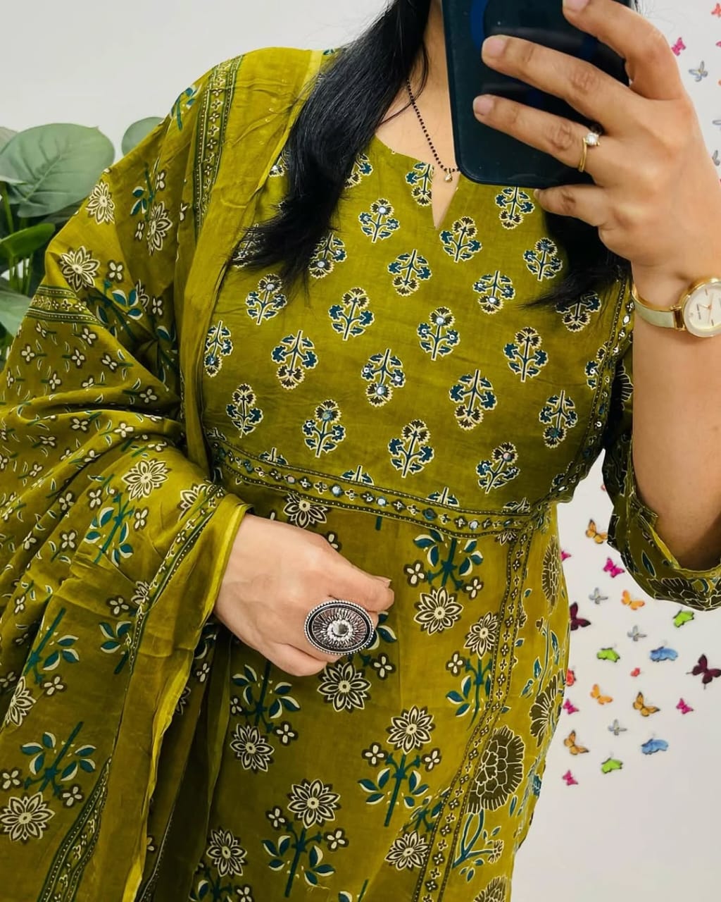 Pure Fine Cotton Mehendi Heavy Cotton Suit Set