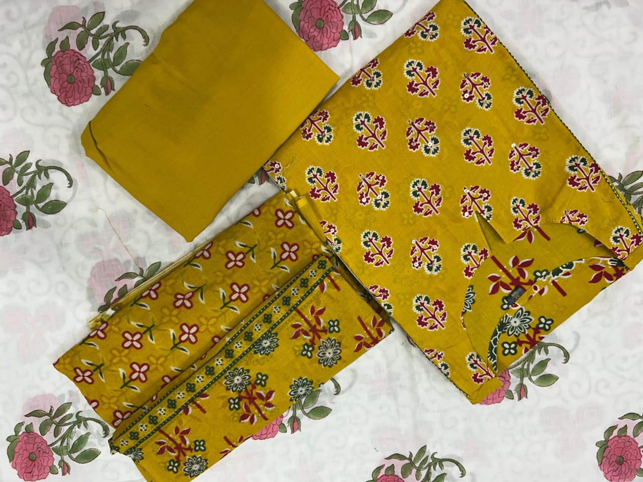 Pure Fine Cotton Dark Yellow Heavy Cotton Suit Set