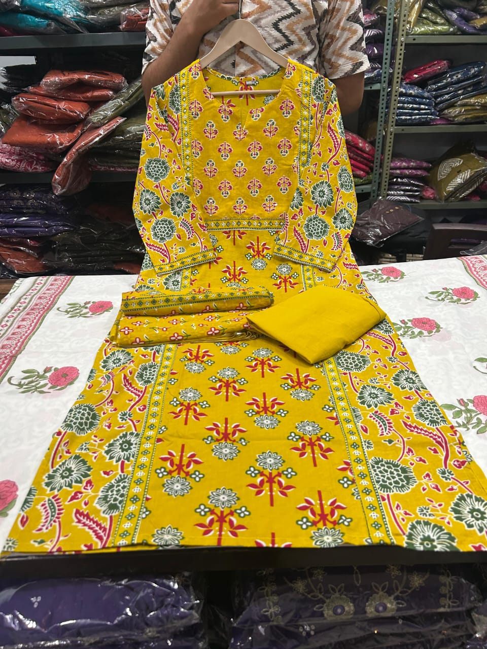 Pure Fine Cotton Dark Yellow Heavy Cotton Suit Set