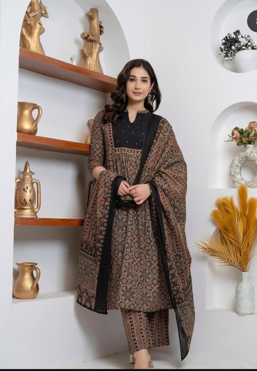 New Trending Black Azrak Fusion Cotton Suit Set