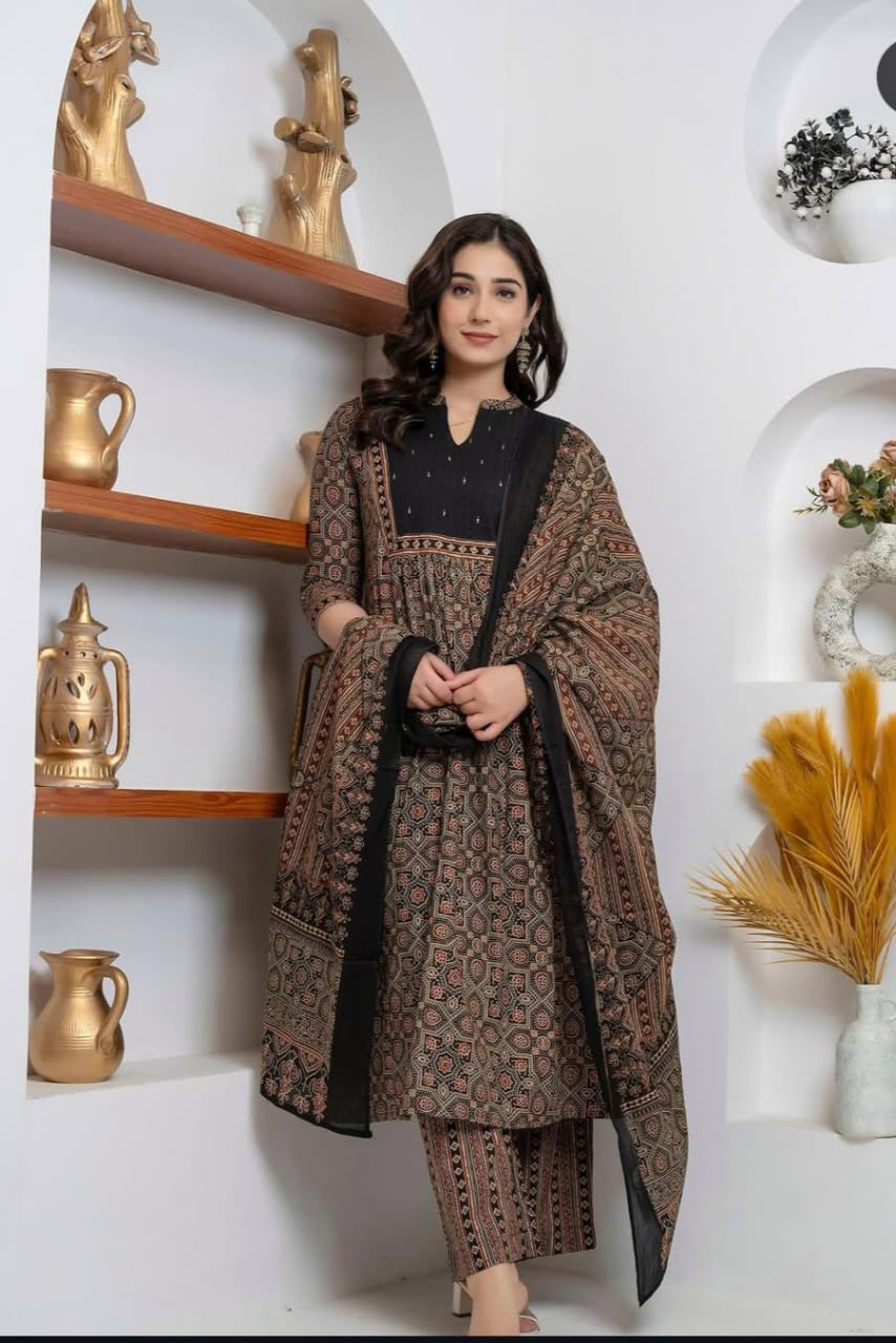 New Trending Black Azrak Fusion Cotton Suit Set