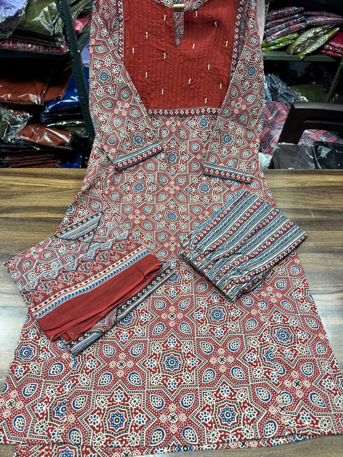 New Trending Red Azrak Fusion Cotton Suit Set