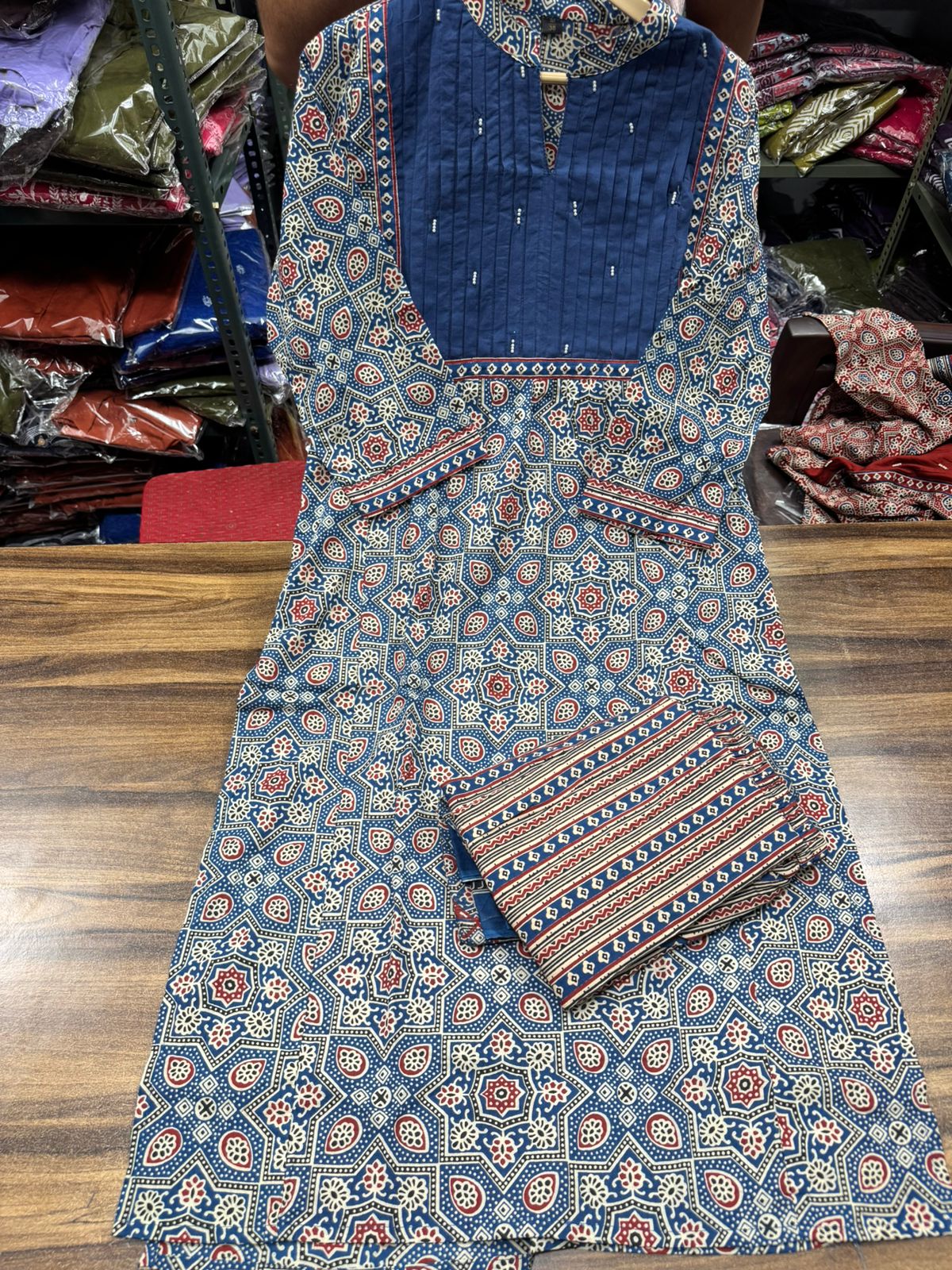 New Trending Blue Azrak Fusion Cotton Suit Set