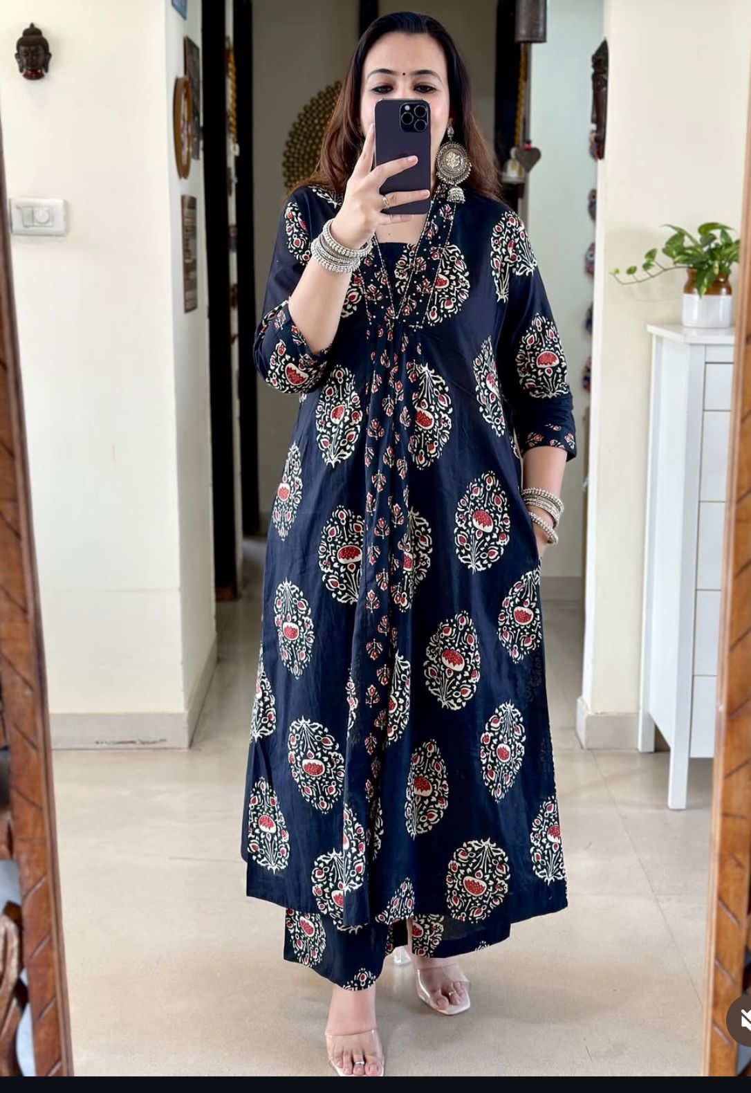 Neelkamal Blue Anarkali Cotton Suit Set