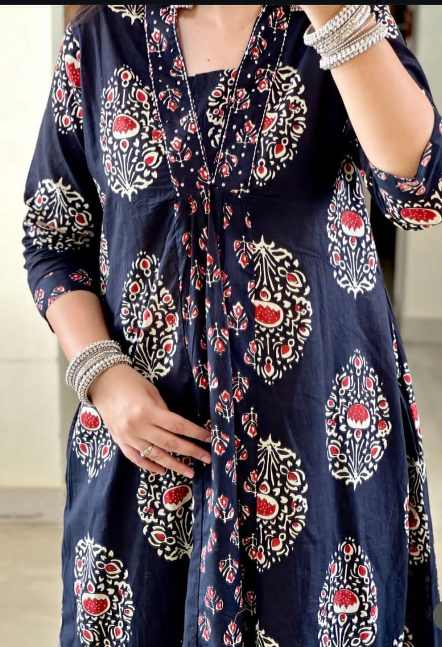 Neelkamal Blue Anarkali Cotton Suit Set