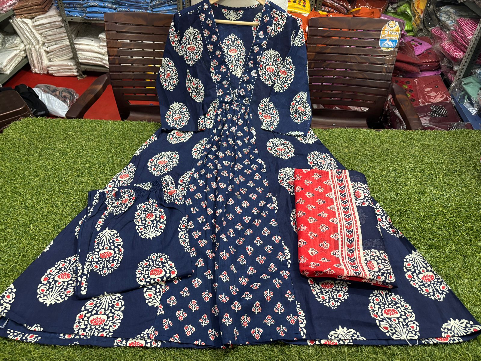 Neelkamal Blue Anarkali Cotton Suit Set