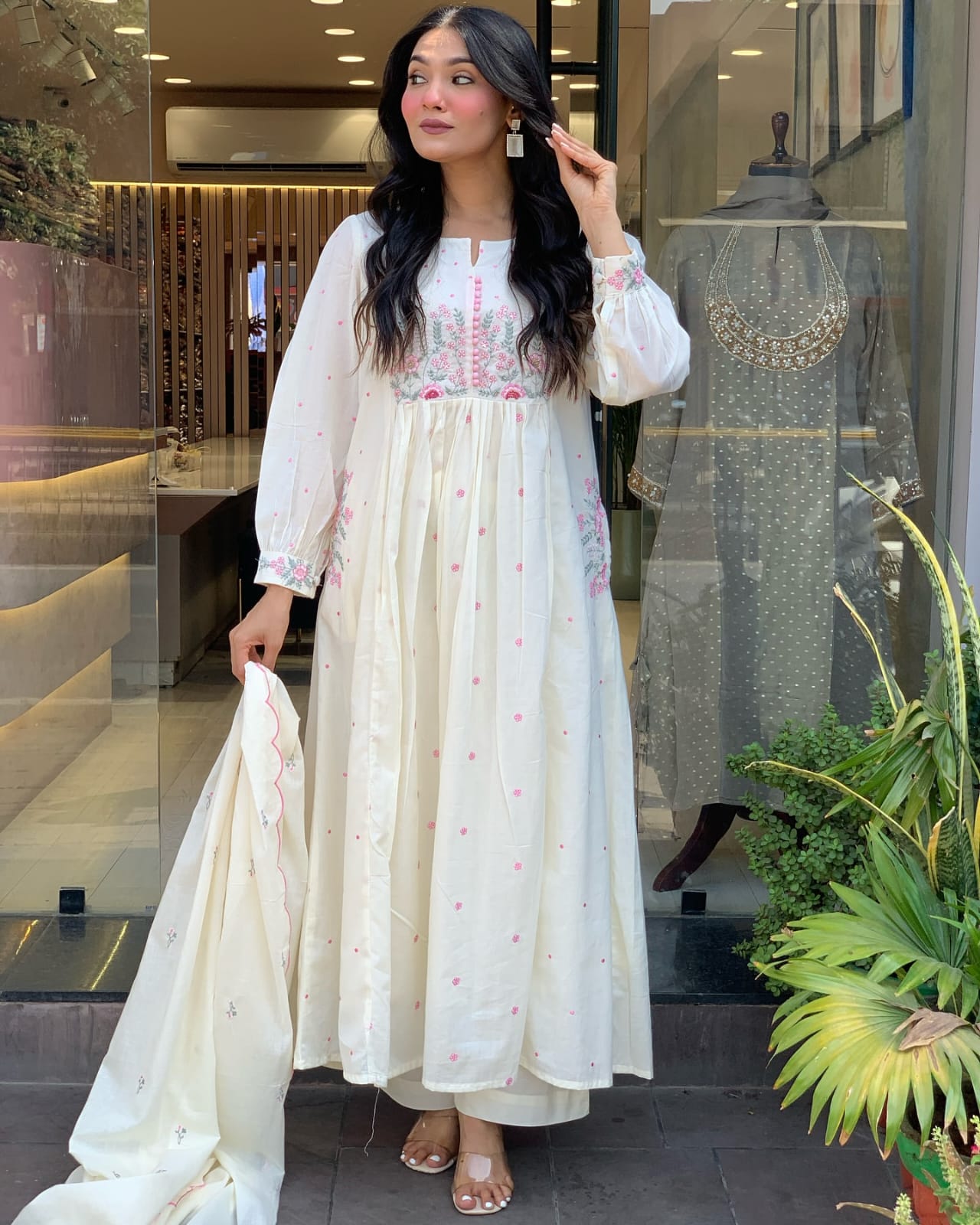 White Embroidered Cotton Suit Set