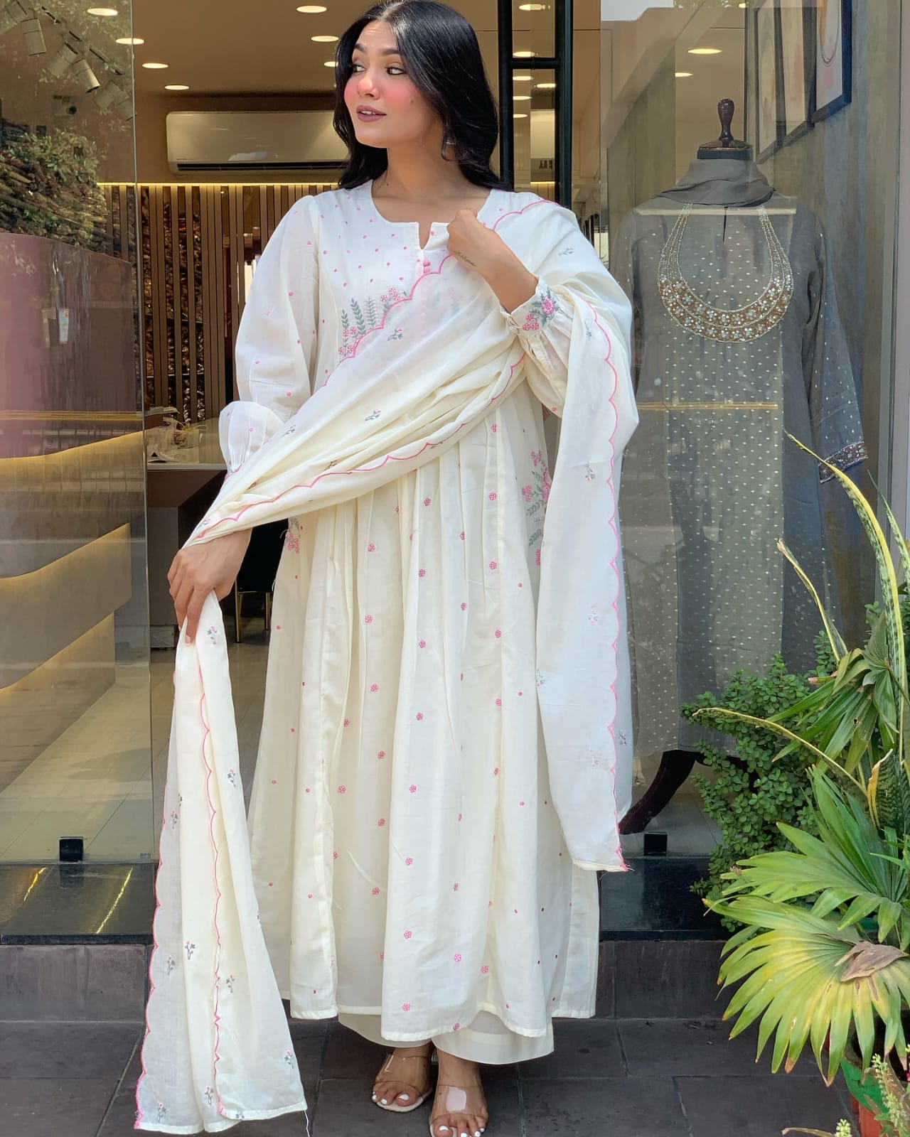 White Embroidered Cotton Suit Set
