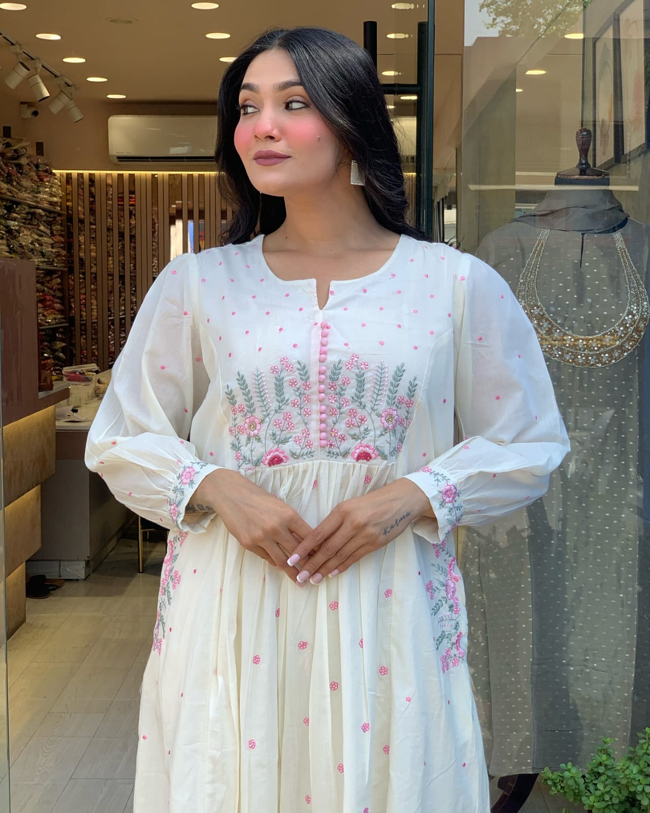 White Embroidered Cotton Suit Set