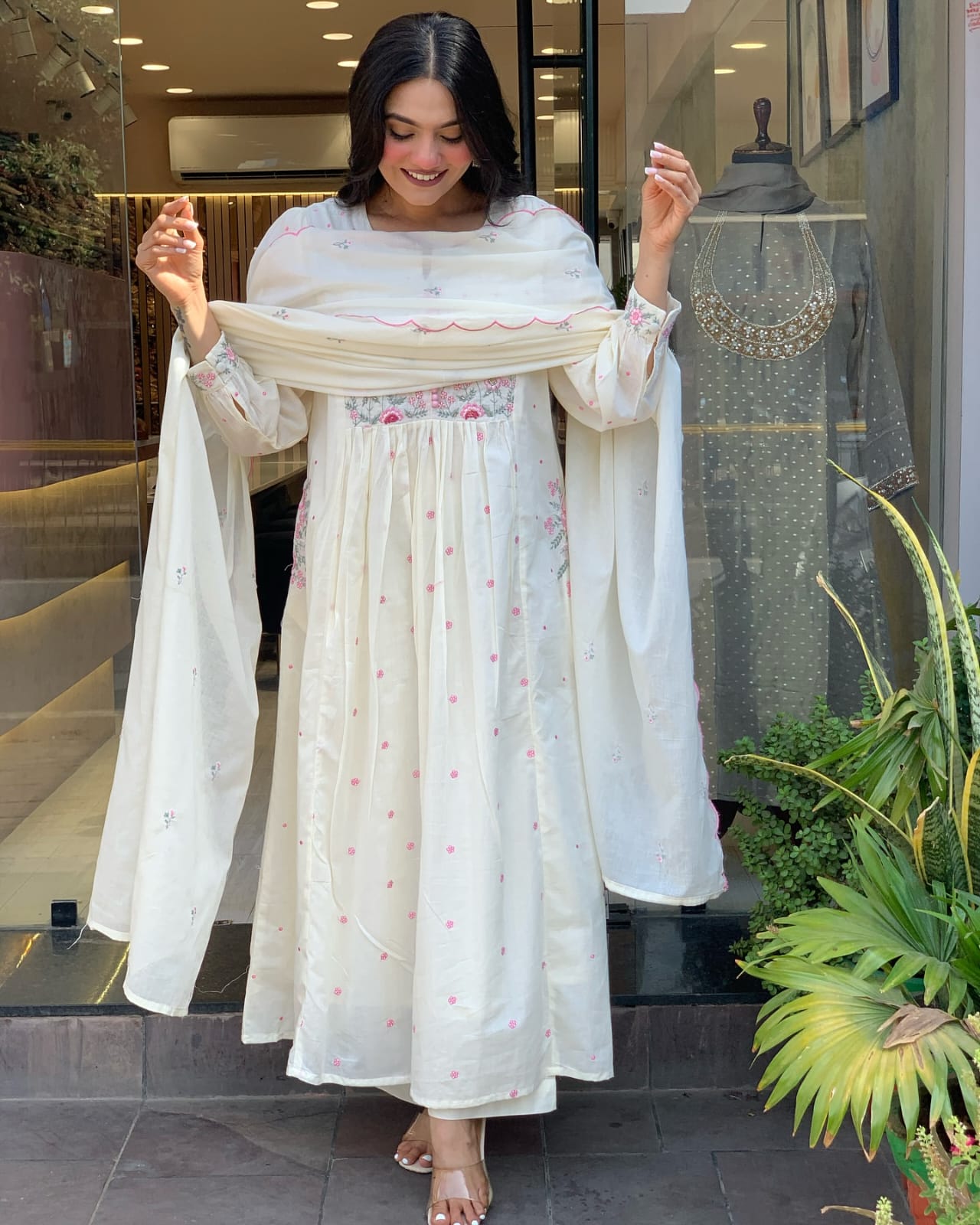 White Embroidered Cotton Suit Set