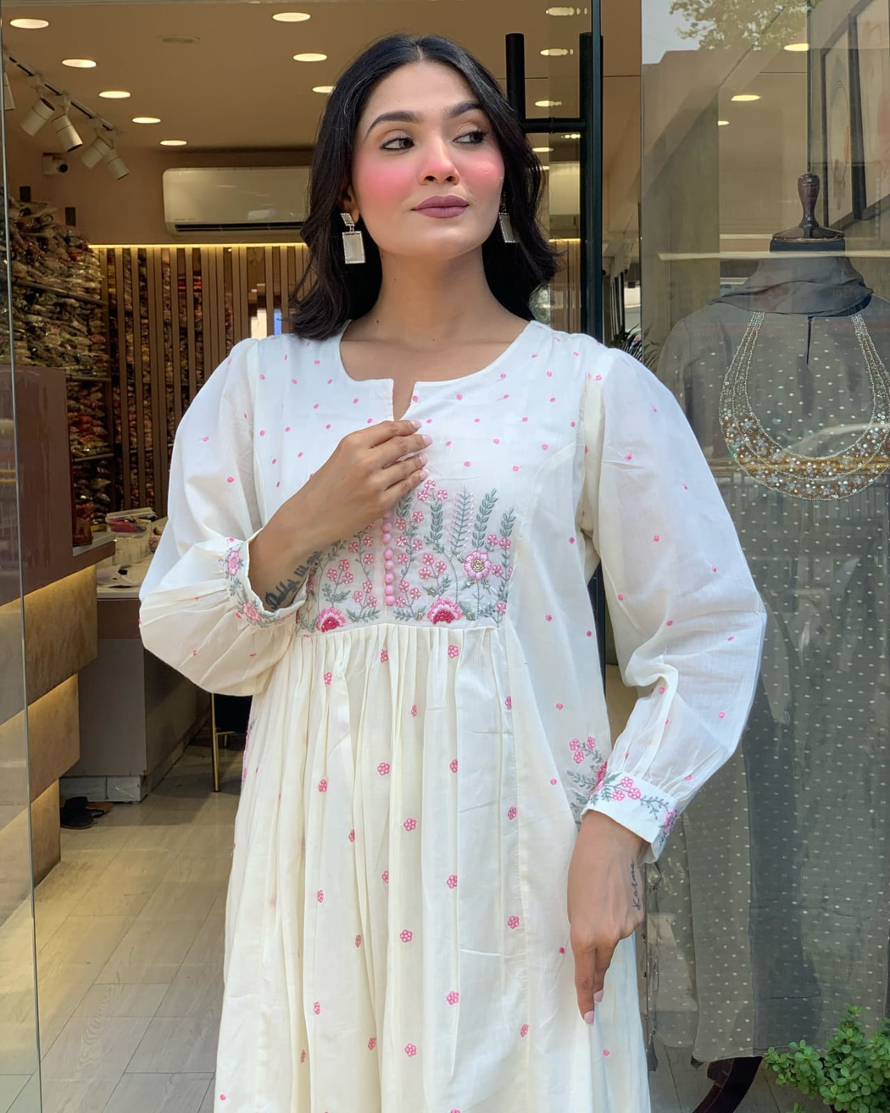 White Embroidered Cotton Suit Set