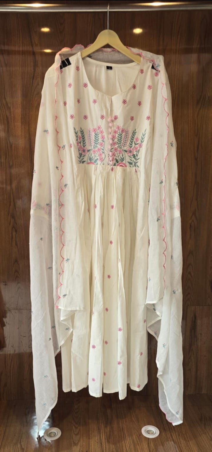 White Embroidered Cotton Suit Set