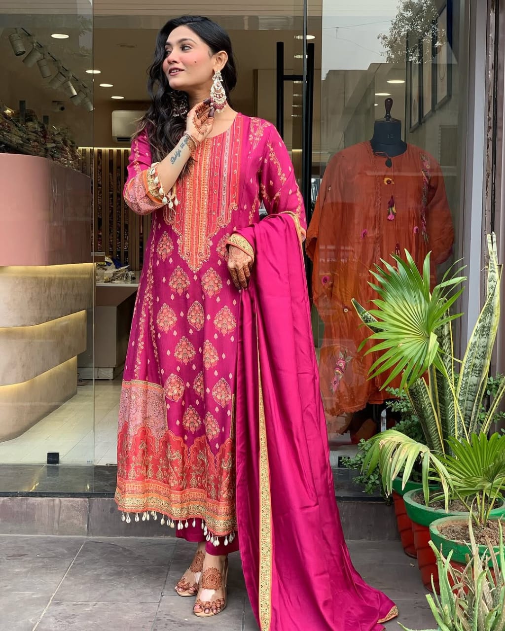 Raavya Pink Diamond Silk Schiffli Suit Set
