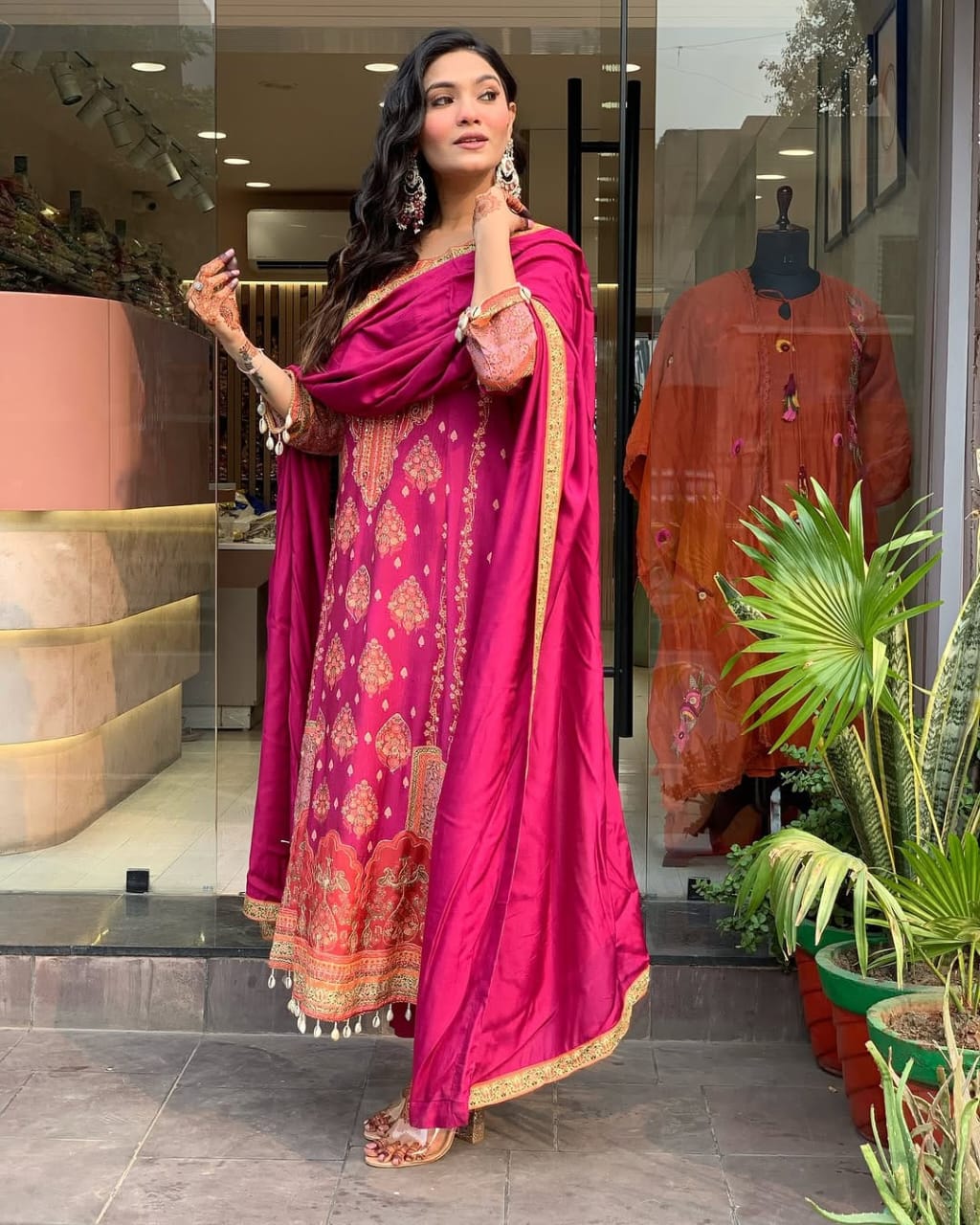Raavya Pink Diamond Silk Schiffli Suit Set