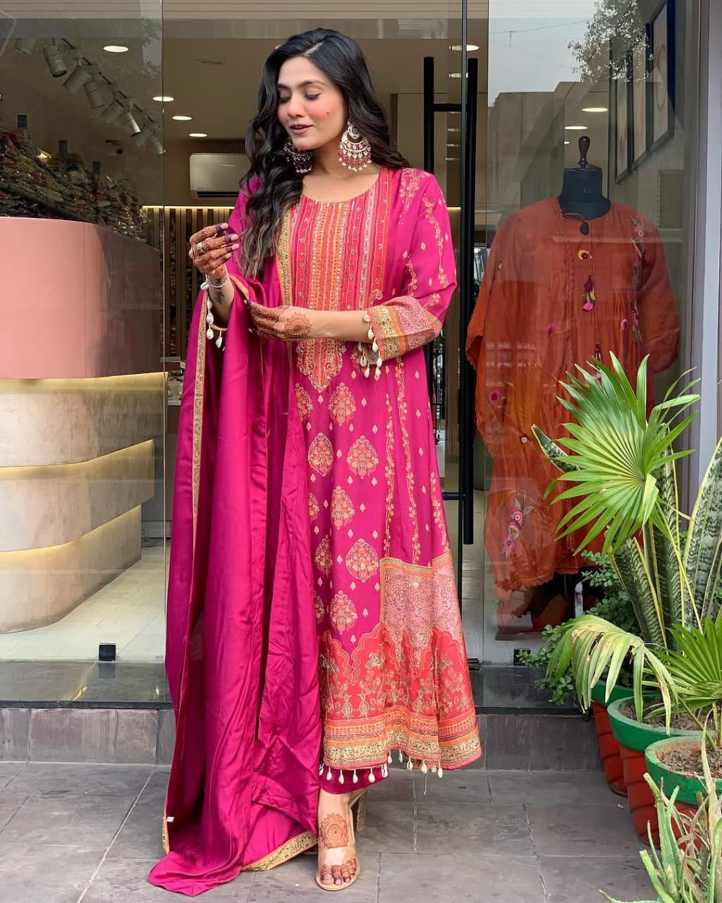 Raavya Pink Diamond Silk Schiffli Suit Set