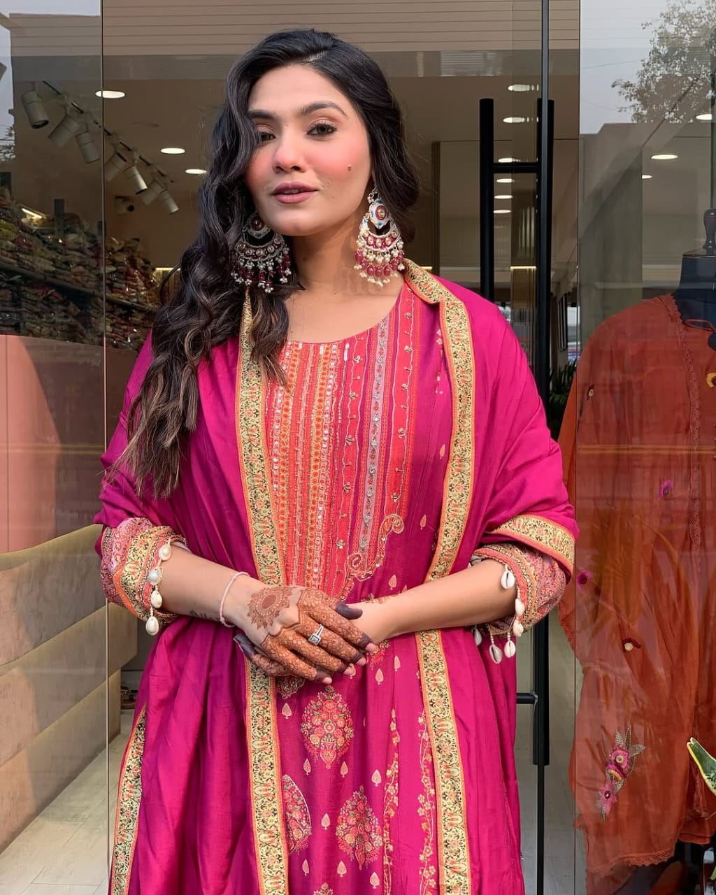 Raavya Pink Diamond Silk Schiffli Suit Set